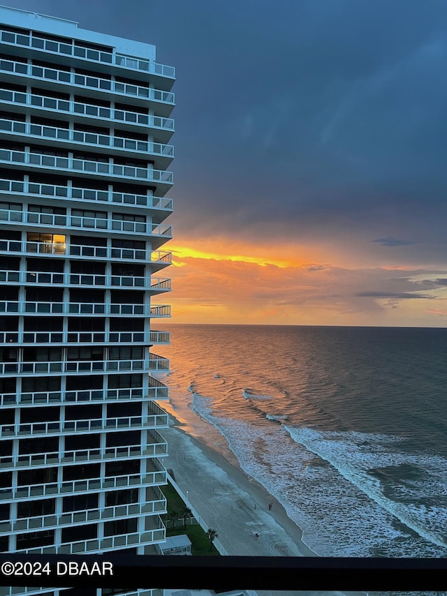 property view of water featuring a beach view