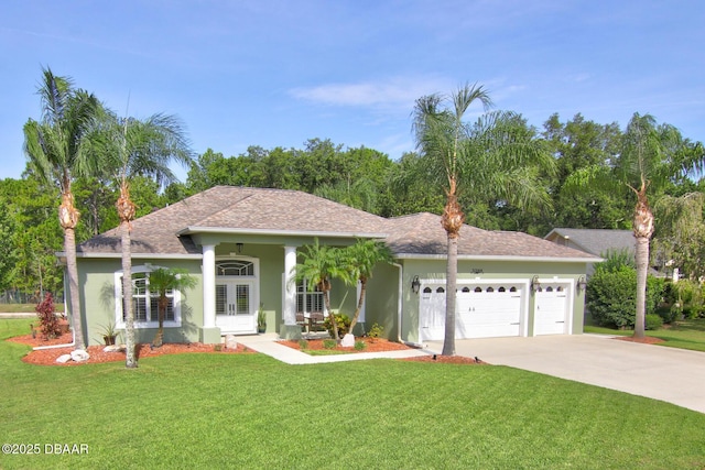 3288 Spruce Creek Gln, Port Orange, FL 32128 - ranch-style home featuring concrete driveway, an attached garage, stucco siding, and a front lawn