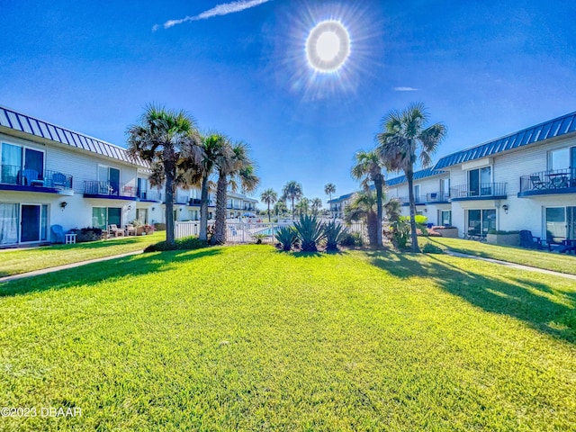 view of community featuring a lawn and a residential view