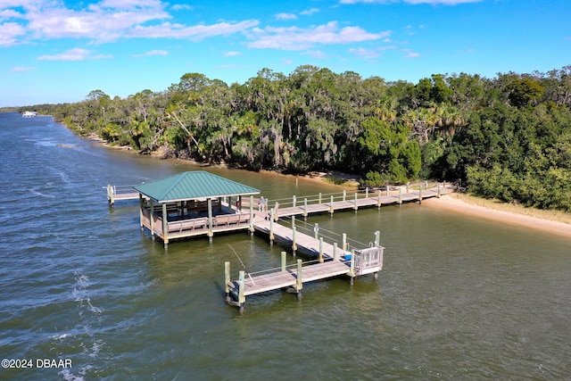 view of dock with a water view