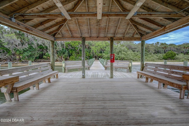 dock area with a deck and a gazebo