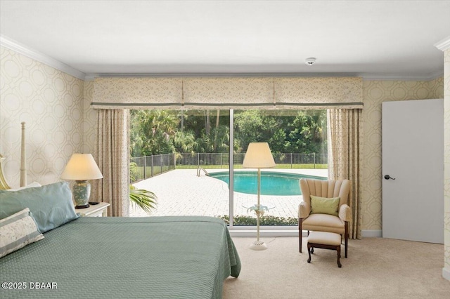 1010/1020 Big Tree Rd, Daytona Beach, FL 32119 - carpeted bedroom featuring wallpapered walls, ornamental molding, and multiple windows
