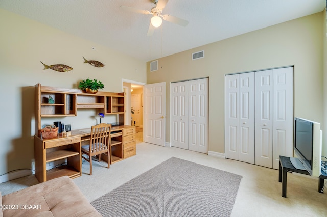 3801 S Atlantic Ave Unit 303, Daytona Beach Shores, FL 32118 - office with a ceiling fan, light carpet, and baseboards