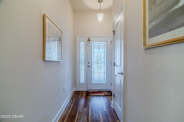 doorway featuring plenty of natural light and dark hardwood / wood-style floors