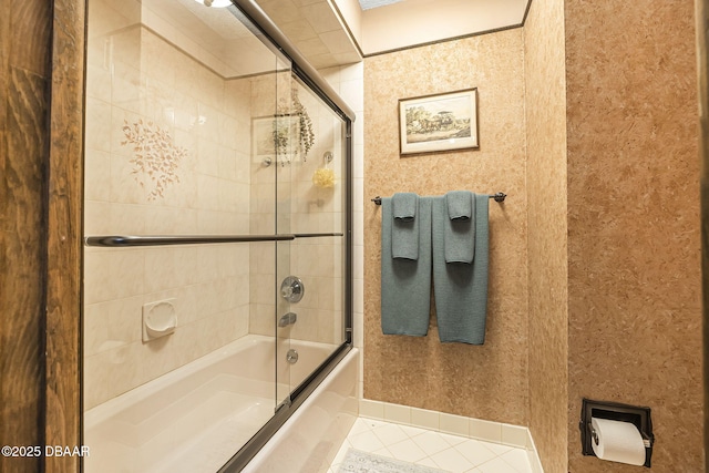 229 Riverbend Rd, Ormond Beach, FL 32174 - bathroom featuring enclosed tub / shower combo, tile patterned flooring, and baseboards