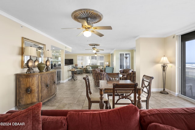 4621 S Atlantic Ave Ave Unit 7101, Ponce Inlet, FL 32127 - dining room featuring ornamental molding and ceiling fan