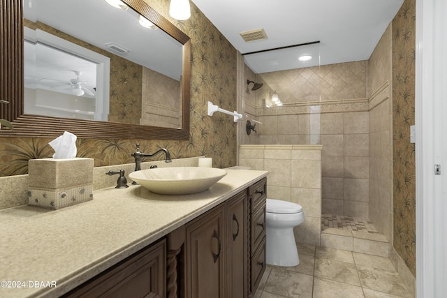 4621 S Atlantic Ave Ave Unit 7101, Ponce Inlet, FL 32127 - bathroom featuring vanity, walk in shower, and ceiling fan