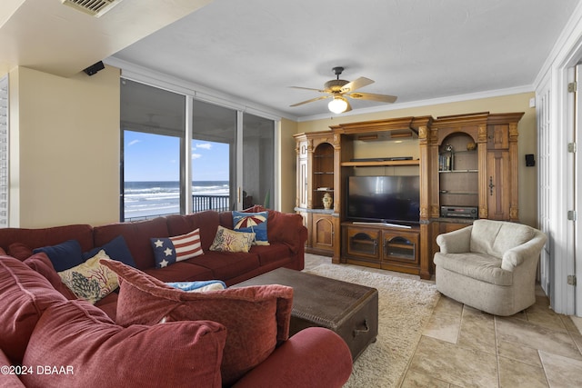 4621 S Atlantic Ave Ave Unit 7101, Ponce Inlet, FL 32127 - living area with ceiling fan and ornamental molding