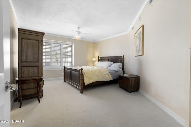 4621 S Atlantic Ave Ave Unit 7101, Ponce Inlet, FL 32127 - bedroom featuring light carpet, crown molding, and a ceiling fan