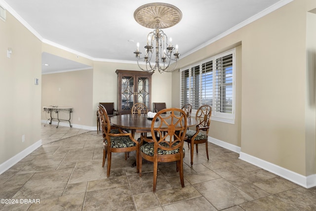 4621 S Atlantic Ave Ave Unit 7101, Ponce Inlet, FL 32127 - dining room featuring ornamental molding, a chandelier, and stone finish flooring