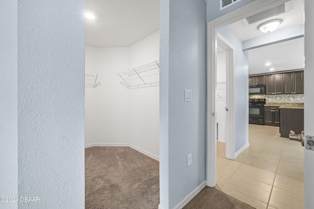 spacious closet featuring light carpet