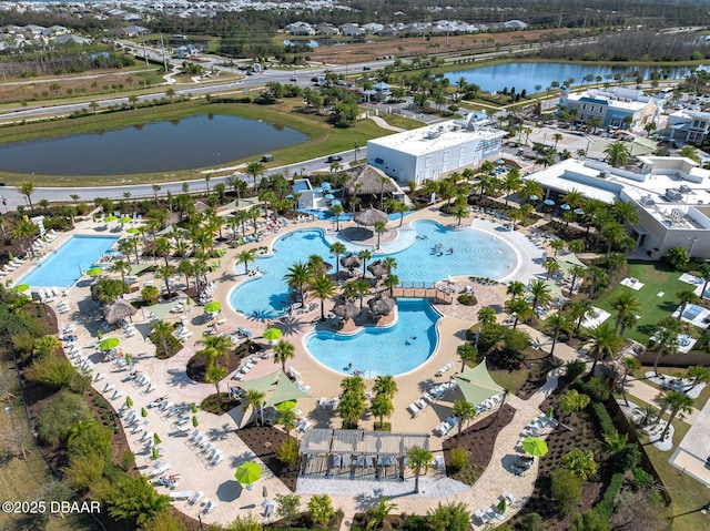 bird's eye view featuring a water view