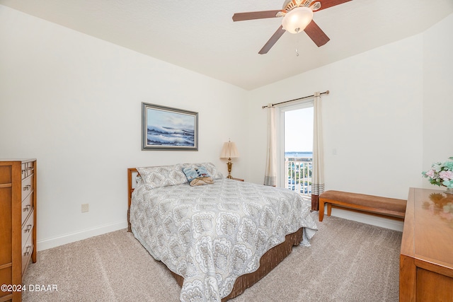 bedroom featuring carpet flooring and ceiling fan