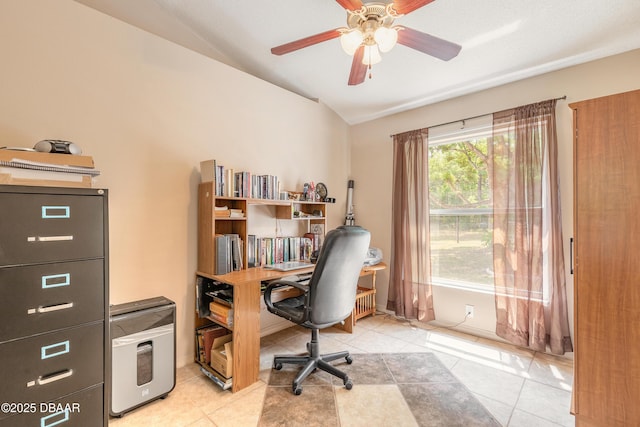 1692 Old Tomoka Rd Unit W, Ormond Beach, FL 32174 - office space with a ceiling fan, lofted ceiling, and light tile patterned floors