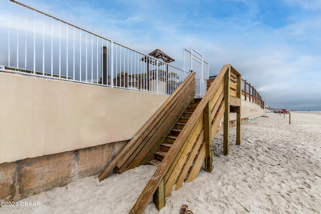 stairway with a water view