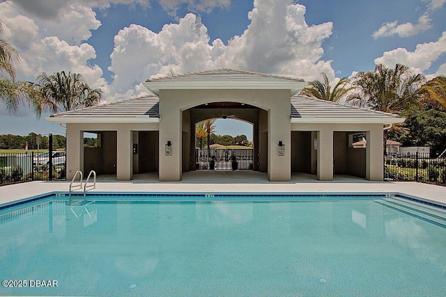 view of swimming pool with a patio area