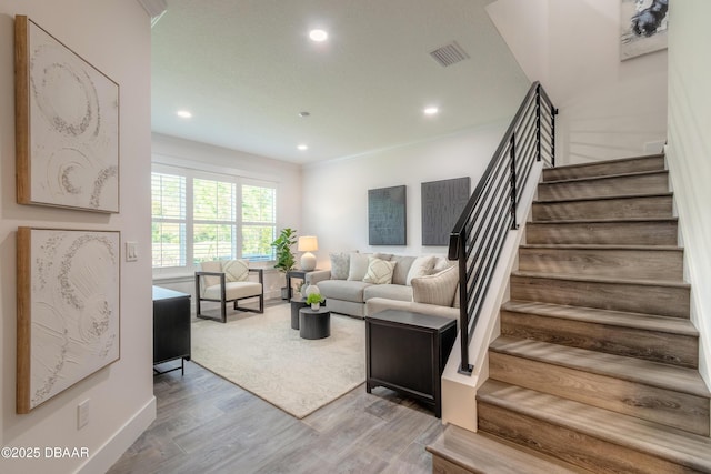 living room with hardwood / wood-style floors