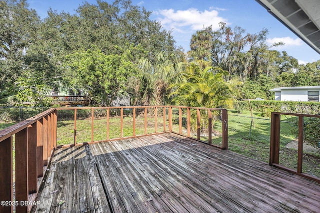 656 Winchester St, Daytona Beach, FL 32114 - wooden deck with a fenced backyard and a yard