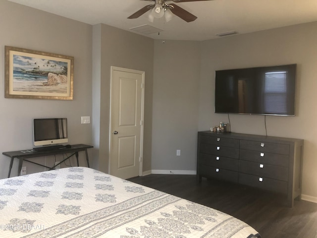 453 Tuscany Chase Dr, Daytona Beach, FL 32117 - bedroom with baseboards, visible vents, dark wood-style floors, and ceiling fan