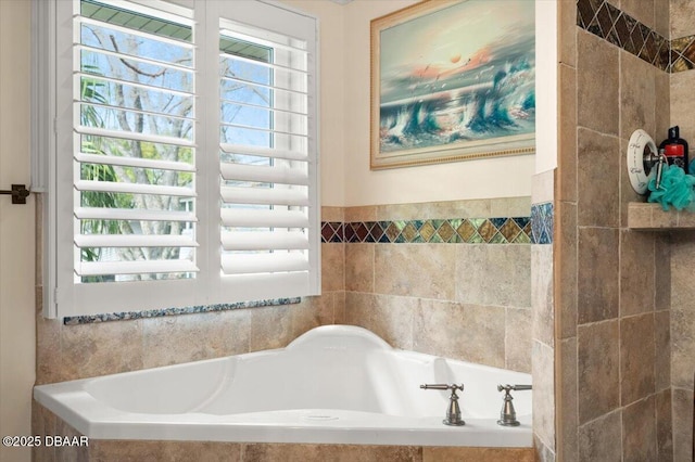 bathroom featuring tiled bath