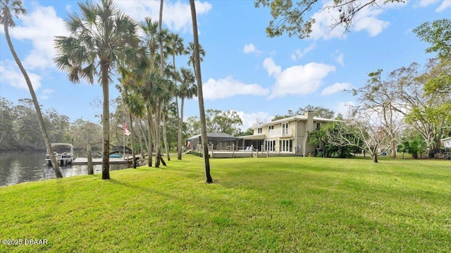 view of yard with a water view