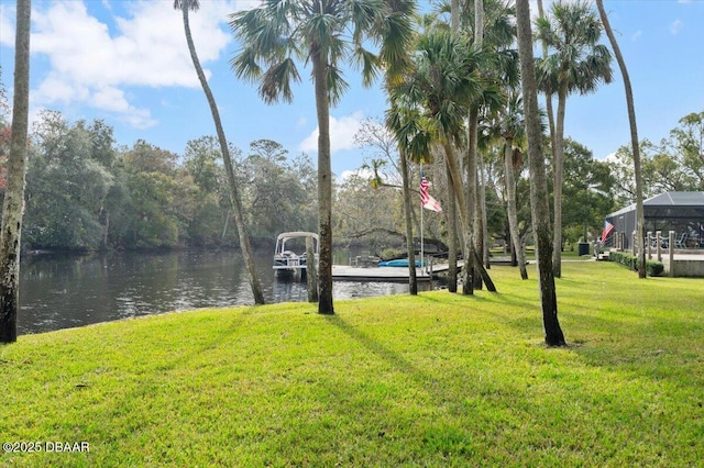 view of yard with a water view