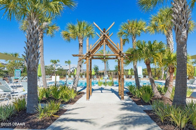 view of community featuring a patio area and a pool