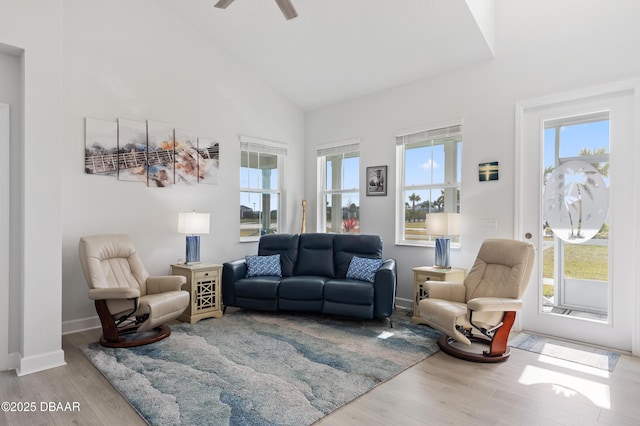 living room featuring plenty of natural light and wood finished floors