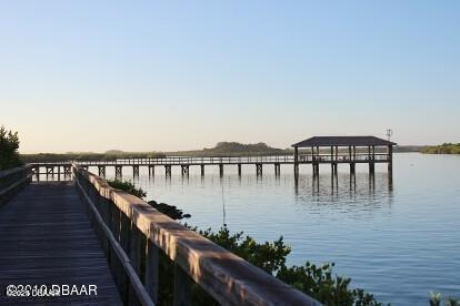 dock area with a water view