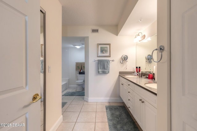 bathroom featuring tile patterned flooring, vanity, and toilet