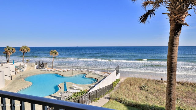 property view of water featuring a view of the beach