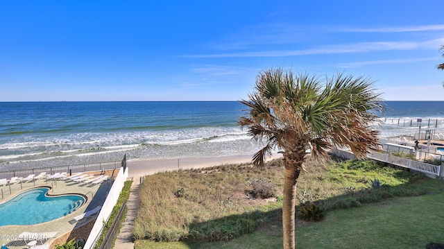 view of water feature featuring a view of the beach