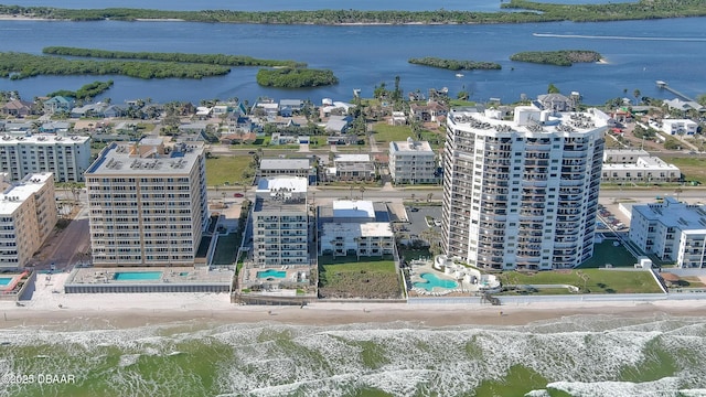 aerial view featuring a water view