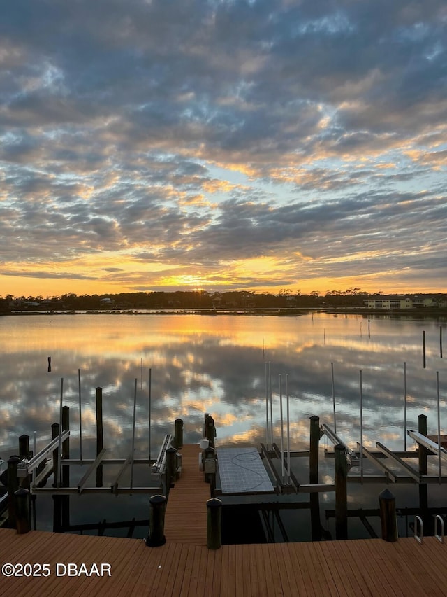 view of dock with a water view