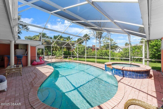 2667 John Anderson Dr, Ormond Beach, FL 32176 - view of pool featuring a patio, glass enclosure, and a pool with connected hot tub