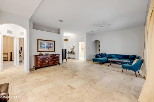 6 Promenade Pl, Palm Coast, FL 32164 - living area featuring arched walkways and a ceiling fan