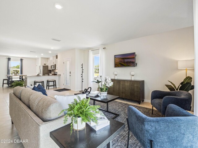 view of tiled living room