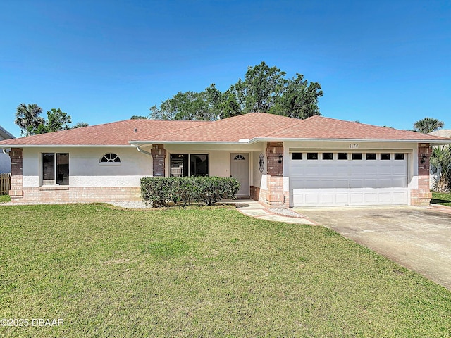 1174 Margina Ave, Daytona Beach, FL 32114 - ranch-style home featuring an attached garage, a front lawn, driveway, and brick siding