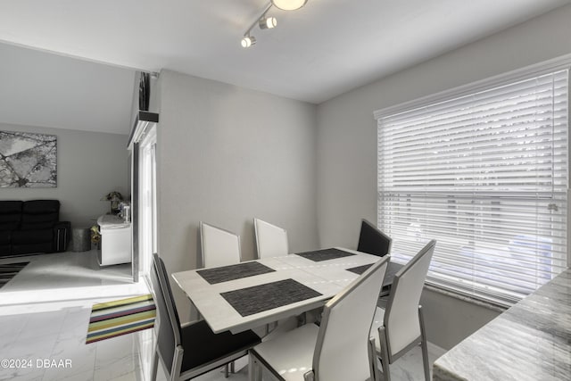 dining area with track lighting