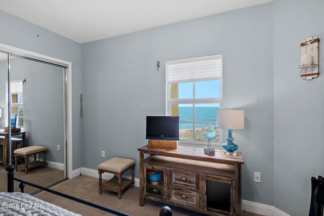 3145 S Atlantic Ave Unit 504, Daytona Beach Shores, FL 32118 - carpeted bedroom with a desk, multiple windows, and a closet