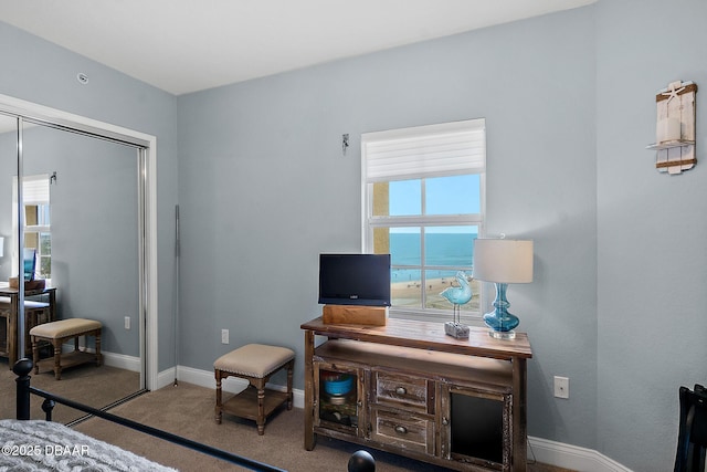3145 S Atlantic Ave Unit 504, Daytona Beach Shores, FL 32118 - carpeted bedroom with a desk and a closet