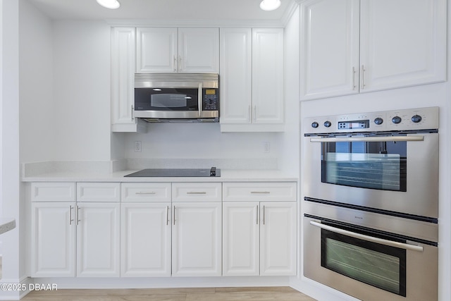 kitchen featuring stainless steel appliances and white cabinets