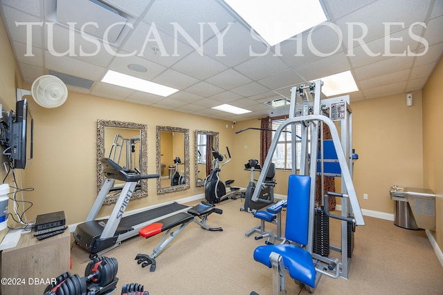 exercise area featuring a drop ceiling