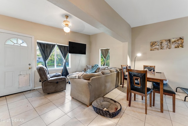 living room with light tile patterned floors