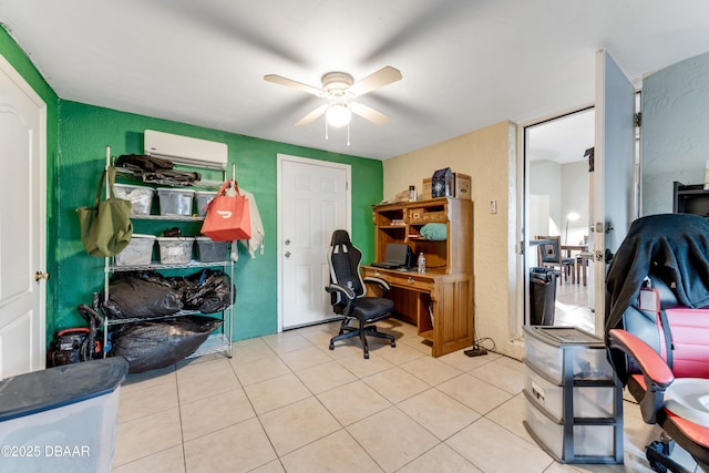 office with light tile patterned flooring and ceiling fan