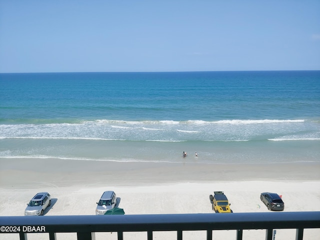 view of water feature with a beach view