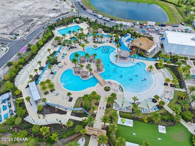 aerial view featuring a water view