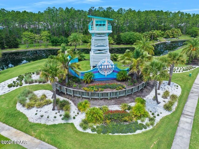 aerial view with a water view