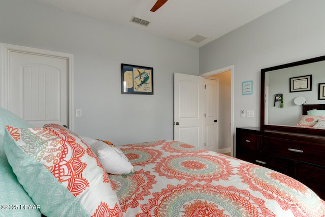 bedroom featuring visible vents and a ceiling fan