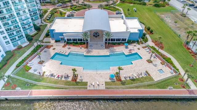 aerial view with a water view